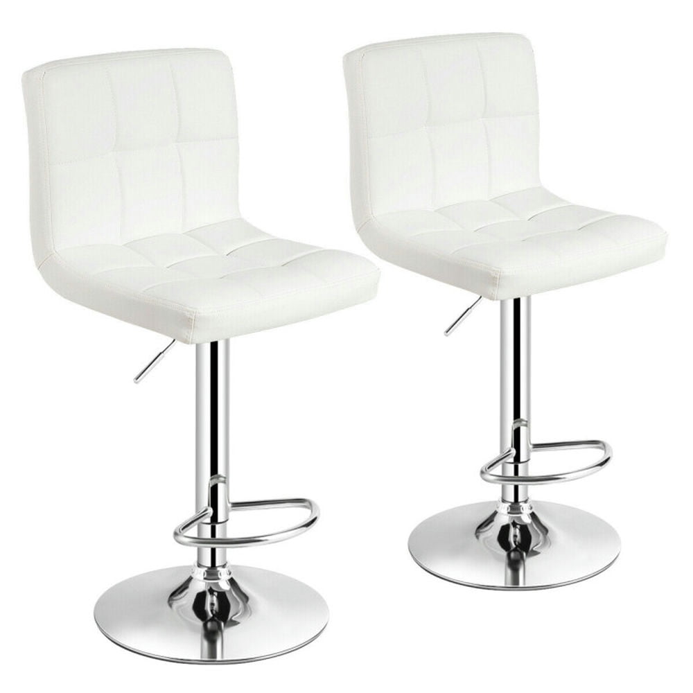 Finihen Set of 2 Square Swivel Adjustable PU Leather Bar Stools with Back and Footrest, Modern Dining Chair, White Finihen Set of 2 Square Swivel Adjustable PU Leather Bar Stools with Back and Footrest, Modern Dining Chair, White