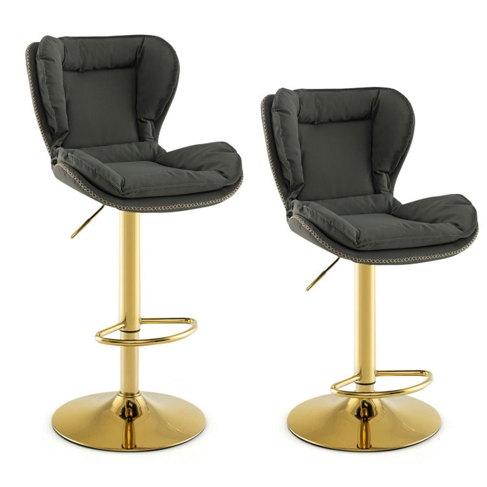 Finihen Set of 2 Swivel Bar Stools PU Leather Kitchen Dining Chairs with Footrest and Curved Backrest, Gray Finihen Set of 2 Swivel Bar Stools PU Leather Kitchen Dining Chairs with Footrest and Curved Backrest, Gray