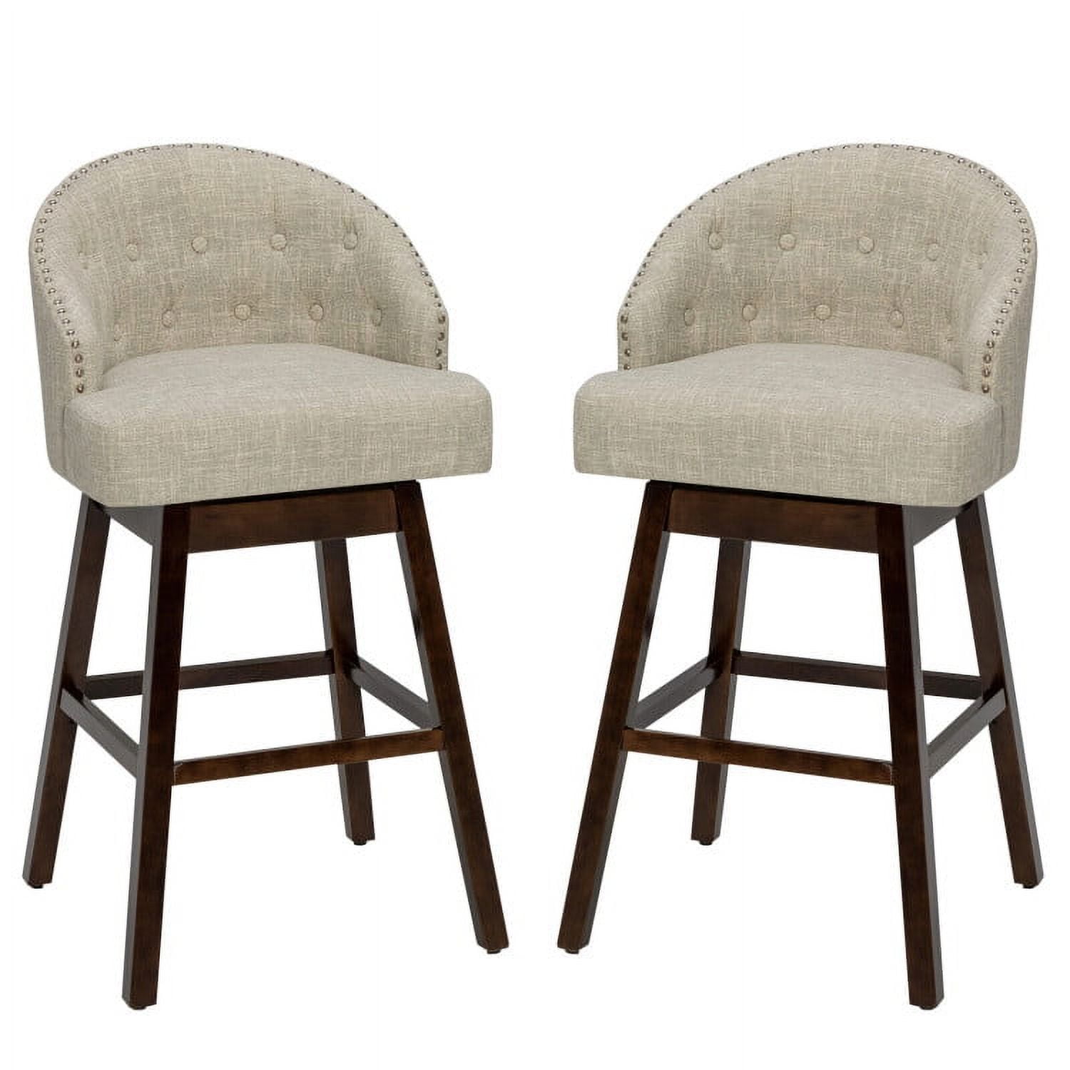 Finihen Set of 2 Swivel Bar Stools with Rubber Wood Legs and Padded Back, Modern Dining Chair, Beige Finihen Set of 2 Swivel Bar Stools with Rubber Wood Legs and Padded Back, Modern Dining Chair, Beige