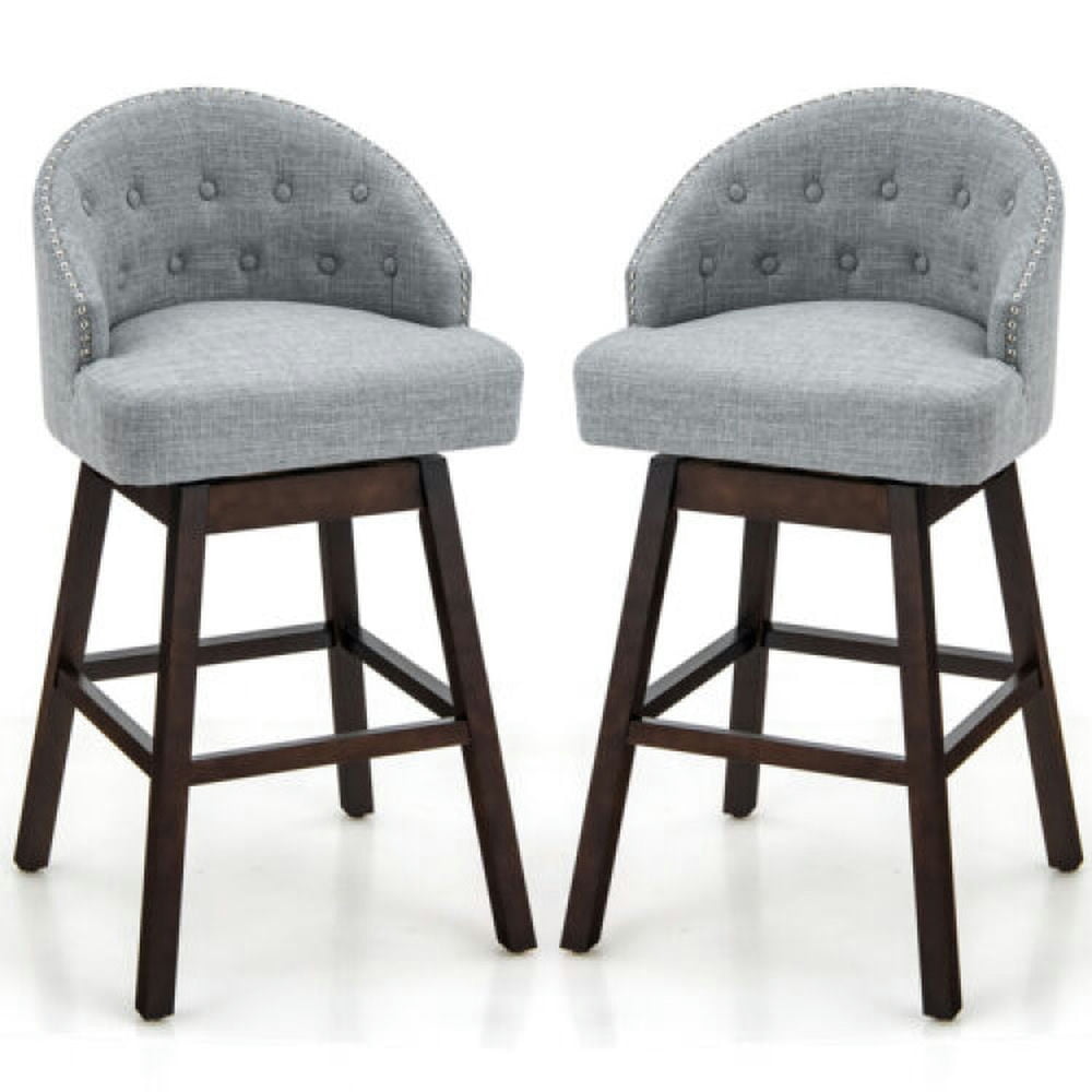 Finihen Set of 2 Swivel Bar Stools with Rubber Wood Legs and Padded Back, Modern Dining Chair, Gray