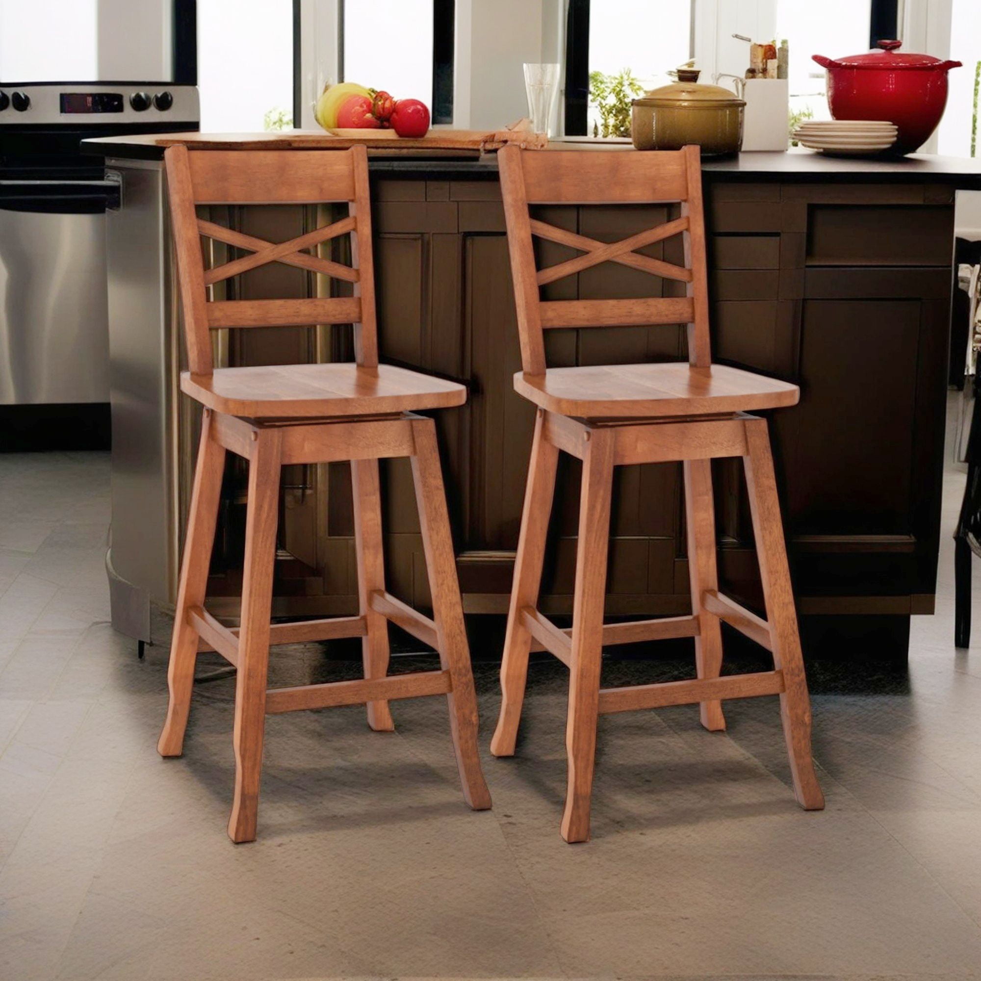 Demi Bonn Set of 2 Swivel Counter 24" Height Bar Stool withclined Backrest, Modern Kitchen Dining Chair, Brown