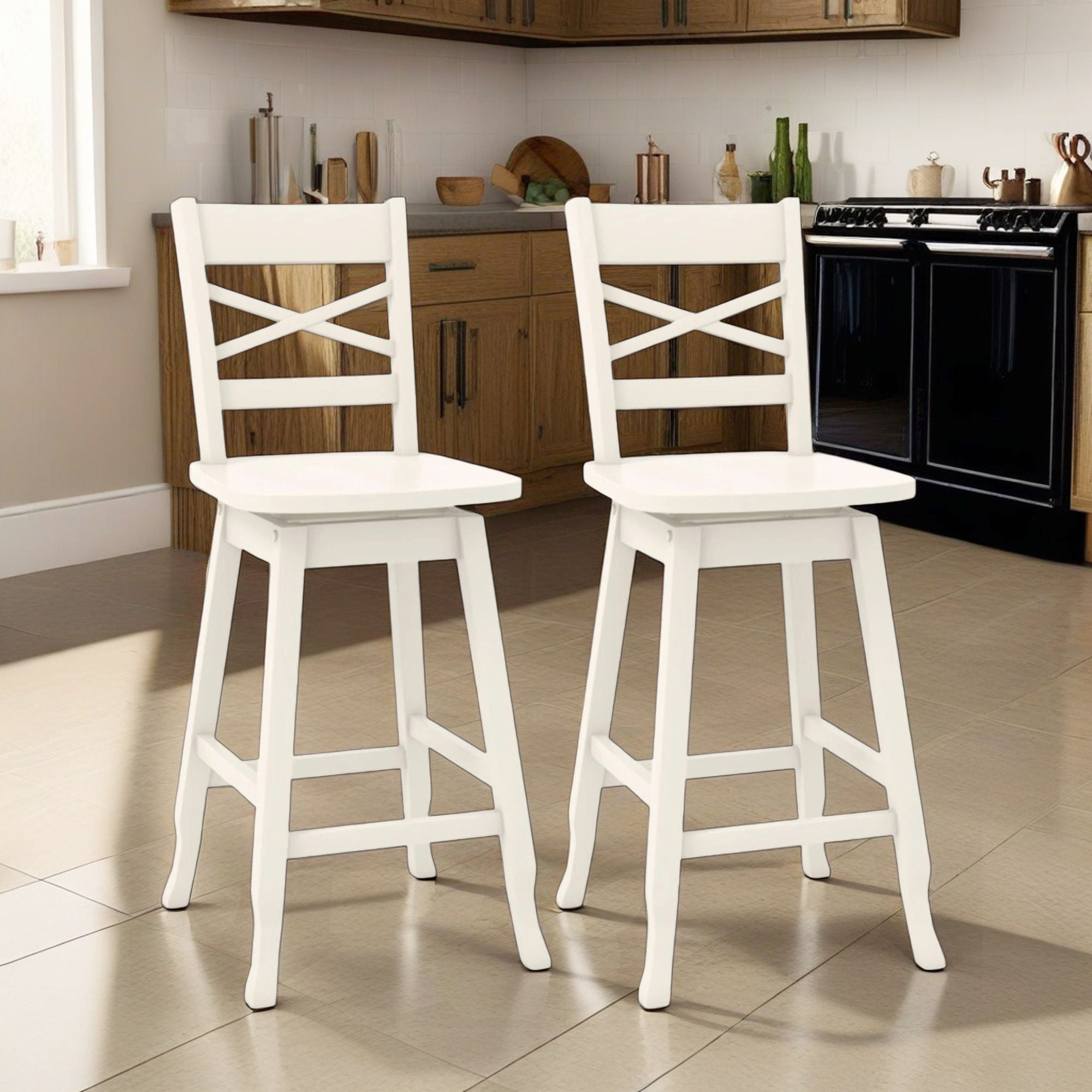 Demi Bonn Set of 2 Swivel Counter 24" Height Bar Stool withclined Backrest, Modern Kitchen Dining Chair, White