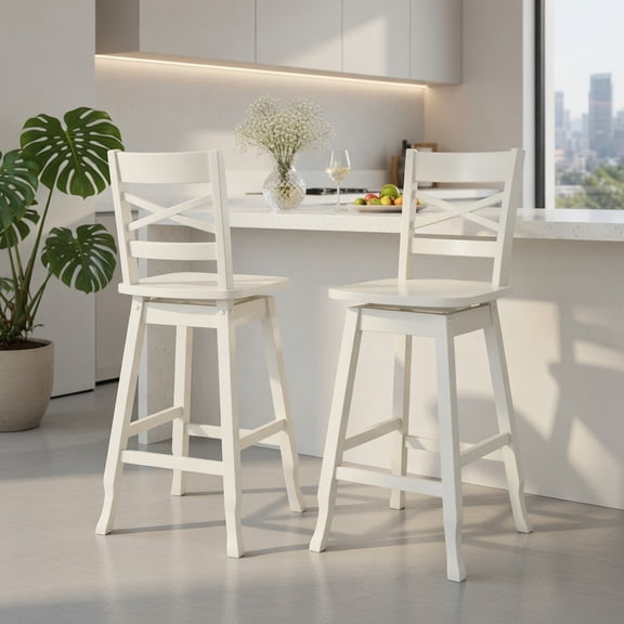Demi Bonn Set of 2 Swivel Counter 24" Height Bar Stool withclined Backrest, Modern Kitchen Dining Chair, White