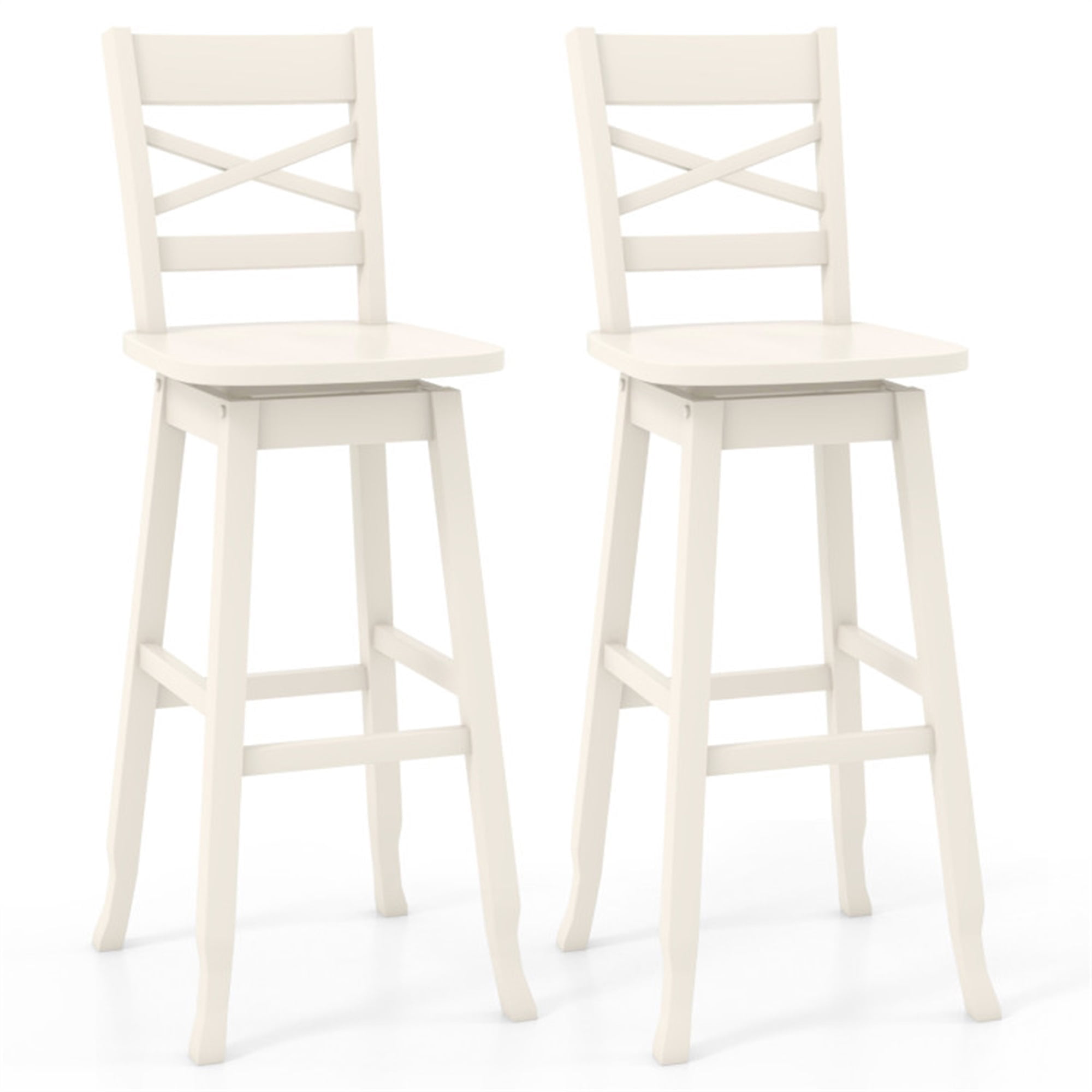 Demi Bonn Set of 2 Swivel Counter 30" Height Bar Stool withclined Backrest, Modern Kitchen Dining Chair, White