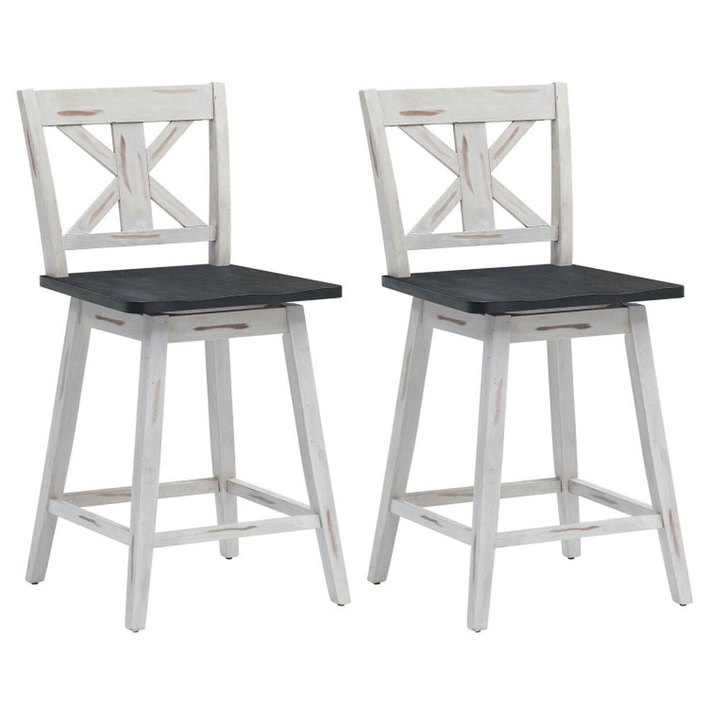 Finihen Set of 2 Swivel Counter Height Bar Stools with Solid Wood Legs, Modern Dining Chair with Backrests, White Finihen Set of 2 Swivel Counter Height Bar Stools with Solid Wood Legs, Modern Dining Chair with Backrests, White
