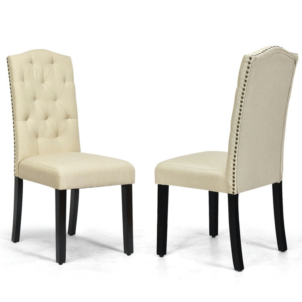 Finihen Set of 2 Tufted Upholstered Dining Chairs with Backrest, Beige Finihen Set of 2 Tufted Upholstered Dining Chairs with Backrest, Beige