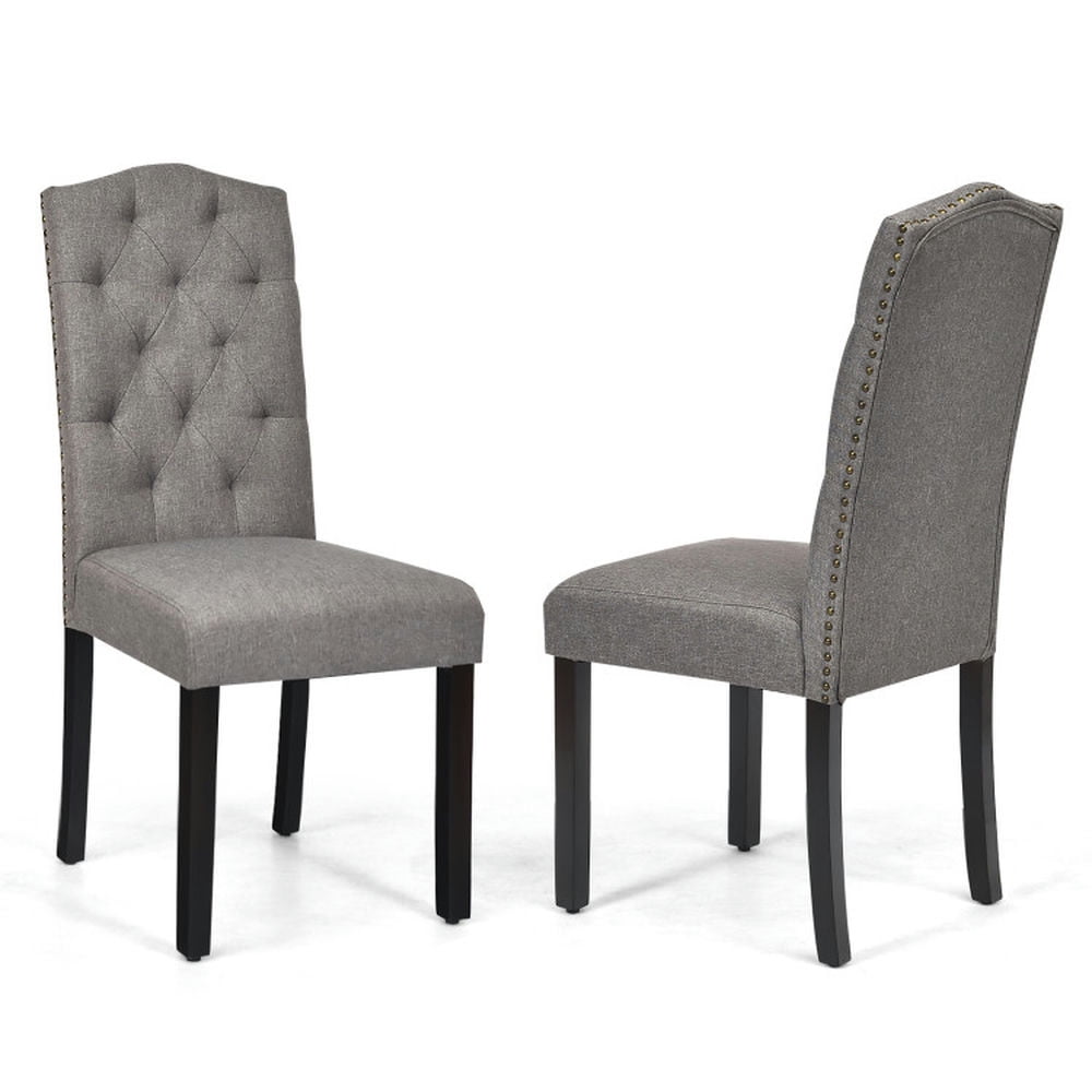 Finihen Set of 2 Tufted Upholstered Dining Chairs with Backrest, Gray Finihen Set of 2 Tufted Upholstered Dining Chairs with Backrest, Gray