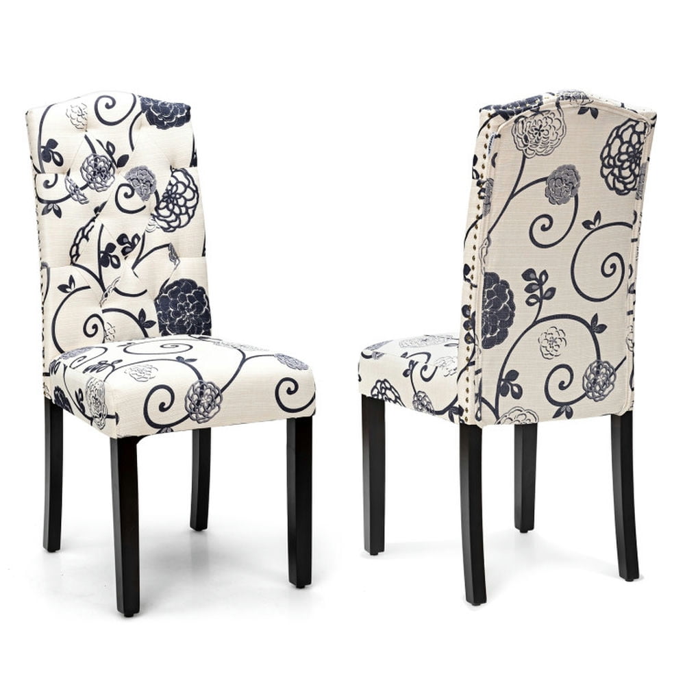 Finihen Set of 2 Tufted Upholstered Dining Chairs with Backrest, White Finihen Set of 2 Tufted Upholstered Dining Chairs with Backrest, White