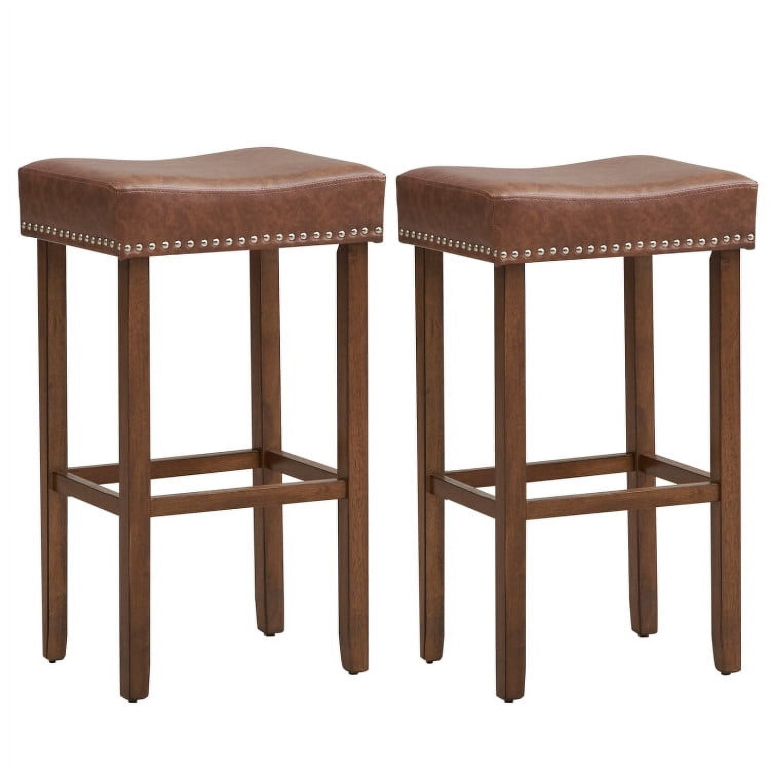 Finihen Set of 2 Upholstered Bar Stools with Footrests for Counter, Modern Kitchen Dining Chair, Brown Finihen Set of 2 Upholstered Bar Stools with Footrests for Counter, Modern Kitchen Dining Chair, Brown