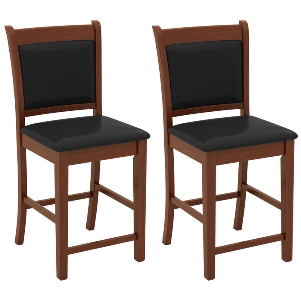 Finihen Set of 2 Upholstered Counter Bar Stool with Solid Rubber Wood Frame, Modern Dining Chair with Backrests, Brown Finihen Set of 2 Upholstered Counter Bar Stool with Solid Rubber Wood Frame, Modern Dining Chair with Backrests, Brown