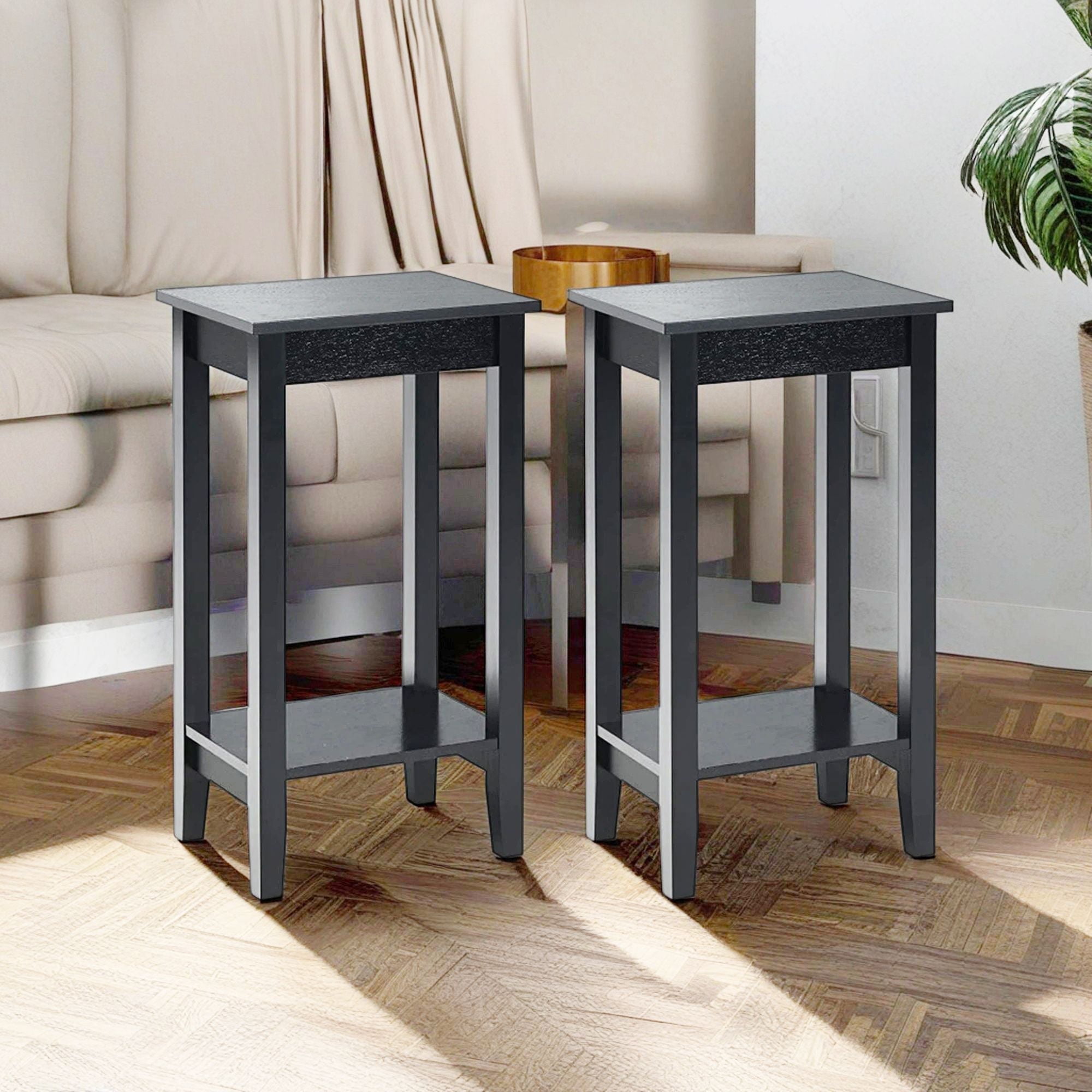 Demi Bonn Set of 2 Versatile 2-Tier End Table with Storage Shelf, Sofa Side Table, Bed Side Table, for Living Room, Bedroom, Black