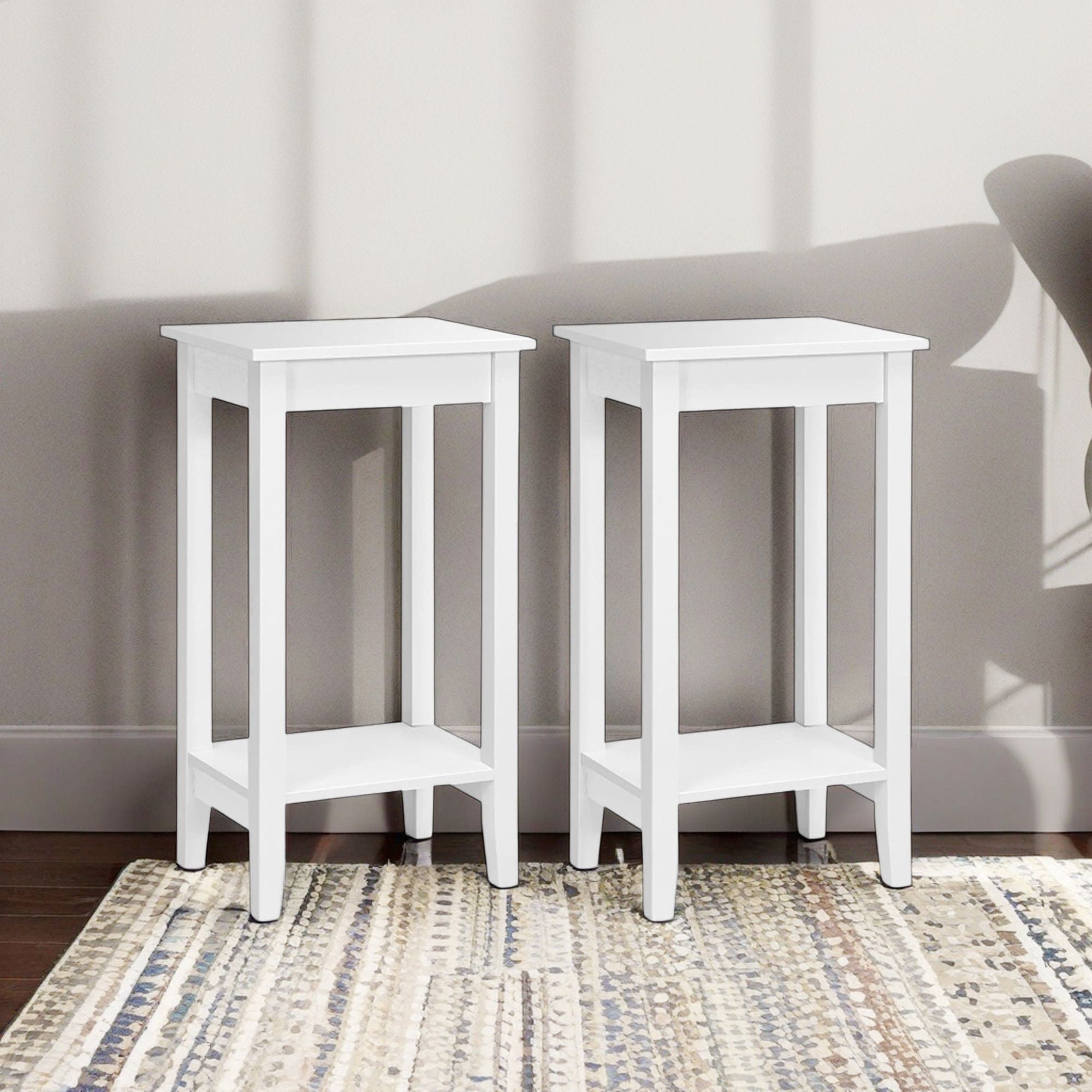 Demi Bonn Set of 2 Versatile 2-Tier End Table with Storage Shelf, Sofa Side Table, Bed Side Table, for Living Room, Bedroom, White