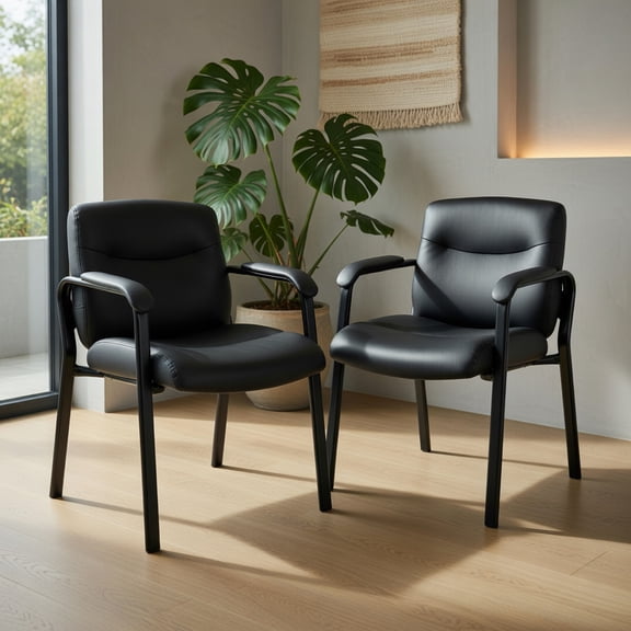 Demi Bonn Set of 2 Waiting Room Chair No Wheels, Work Computer Desk Chair for Home, Bedroom, Study, Black