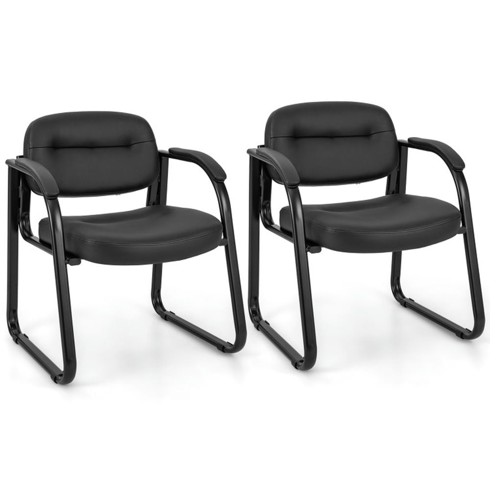 Finihen Set of 2 Waiting Room Chair Reception Chairs with Sled Base and Padded Arm Rest, Work Computer Desk Chair, Black Finihen Set of 2 Waiting Room Chair Reception Chairs with Sled Base and Padded Arm Rest, Work Computer Desk Chair, Black