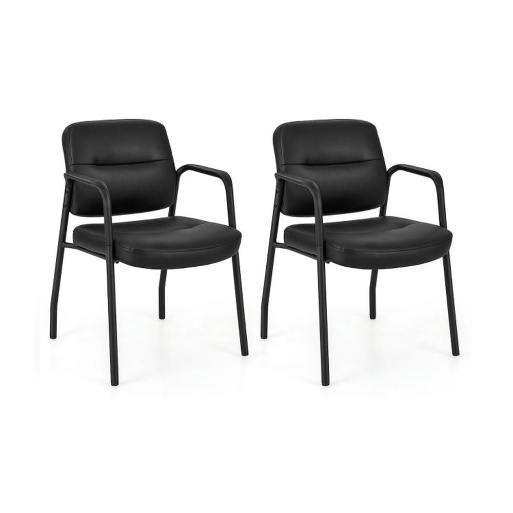 Finihen Set of 2 Waiting Room Guest Chair Upholstered Reception Chairs with Mixed PU Leather and Integrated Armrests, Black