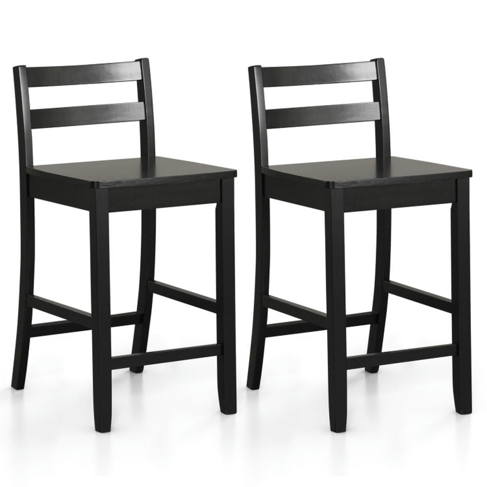 Demi Bonn Set of 2 Wooden Bar Stools with Ergonomic Backrest and Footrest, Modern Kitchen Dining Chair, Black