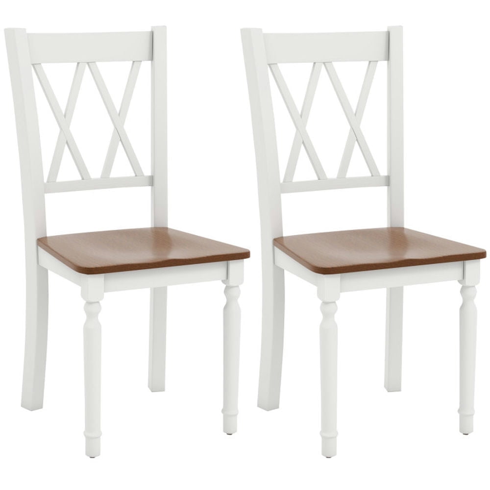 Demi Bonn Set of 2 Wooden Farmhouse Kitchen Dining Chairs with Rubber Wood Seat and Backrest for Dining Room Living Room, Brown