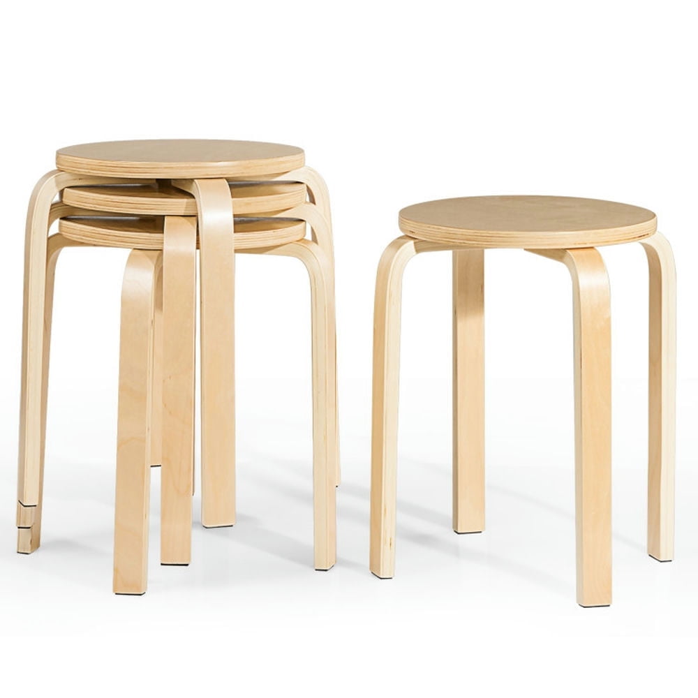 Demi Bonn Set of 4 18" Wood Home Backless Dining Chairs with Stackable Space Saving Design, Beige