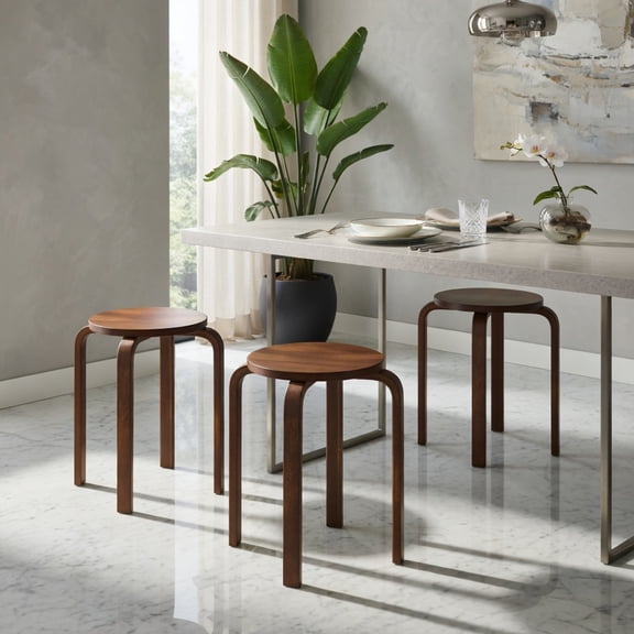 Demi Bonn Set of 4 18" Wood Home Backless Dining Chairs with Stackable Space Saving Design, Brown
