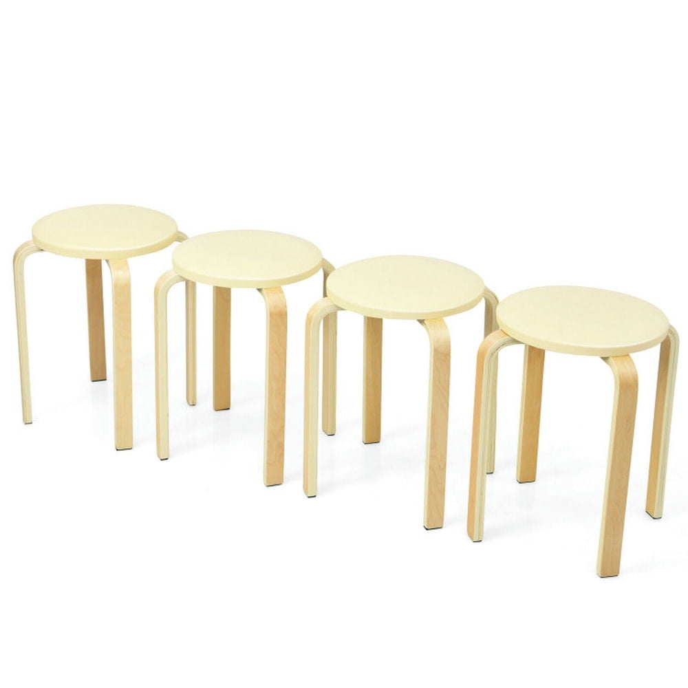 Finihen Set of 4 Bentwood Round Stool Stackable Dining Chairs with Padded Seat, Beige Finihen Set of 4 Bentwood Round Stool Stackable Dining Chairs with Padded Seat, Beige