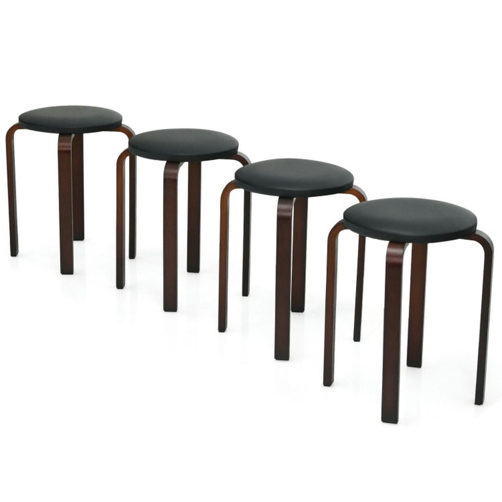 Finihen Set of 4 Bentwood Round Stool Stackable Dining Chairs with Padded Seat, Black Finihen Set of 4 Bentwood Round Stool Stackable Dining Chairs with Padded Seat, Black