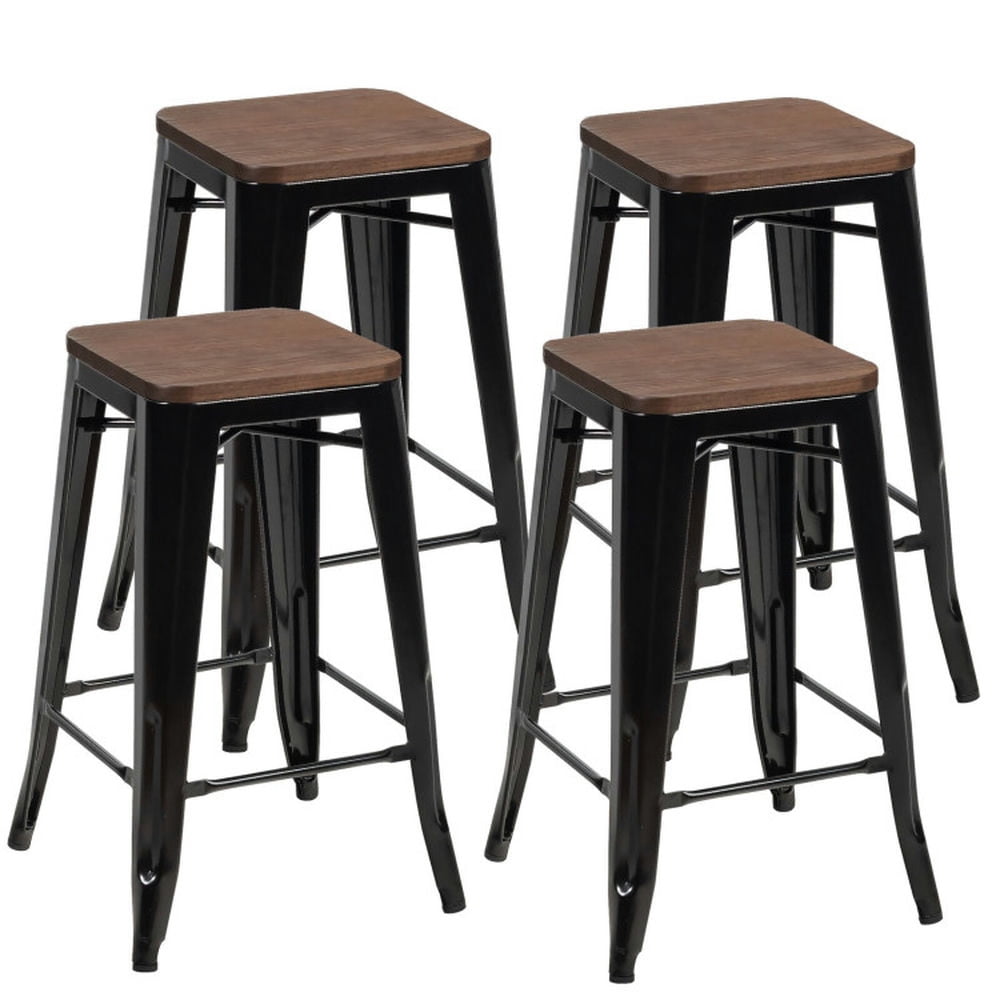 Finihen Set of 4 Counter Height Backless Barstools with Wood Seats, Indoor Modern Dining Chair, Black Finihen Set of 4 Counter Height Backless Barstools with Wood Seats, Indoor Modern Dining Chair, Black