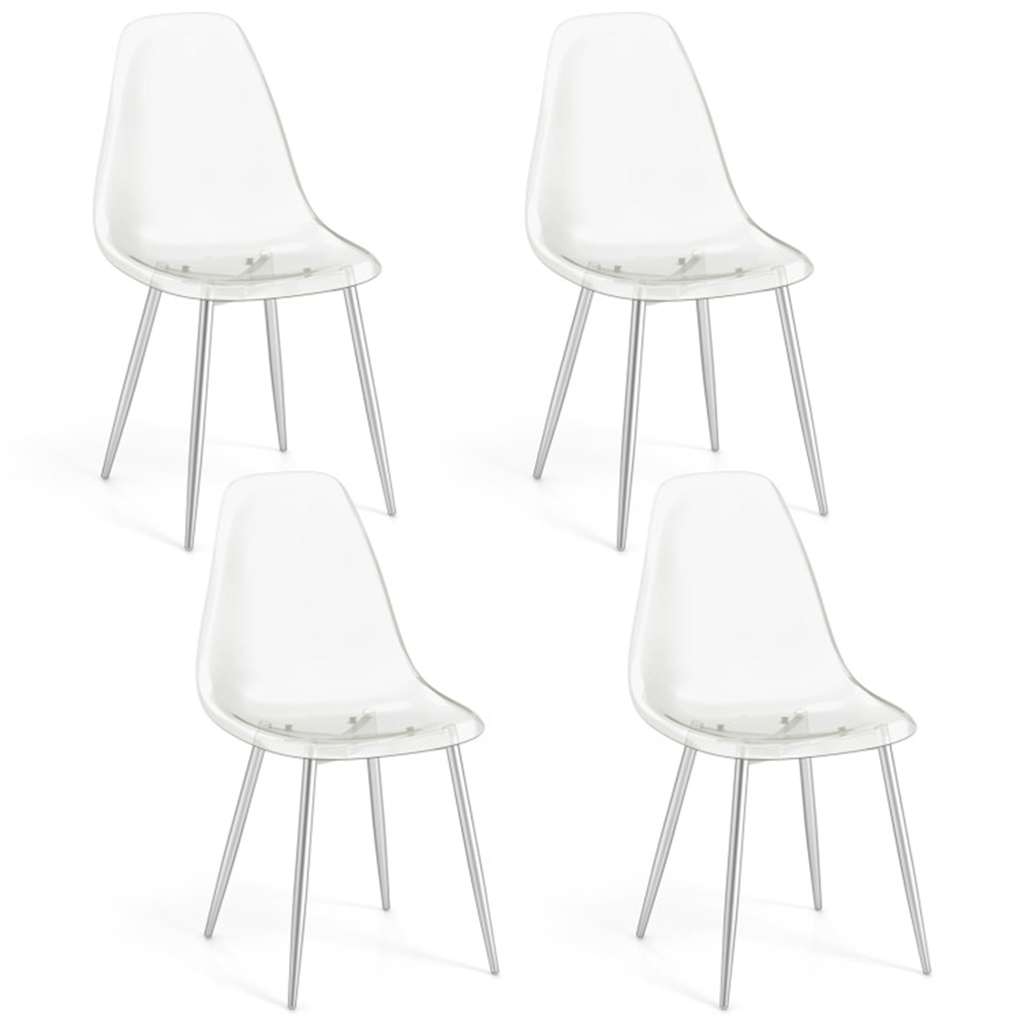 Finihen Set of 4 Dining Chairs Modern Plastic Shell Side Chair with Clear Seat and Wood Legs for Dining Room Living Room, Silver