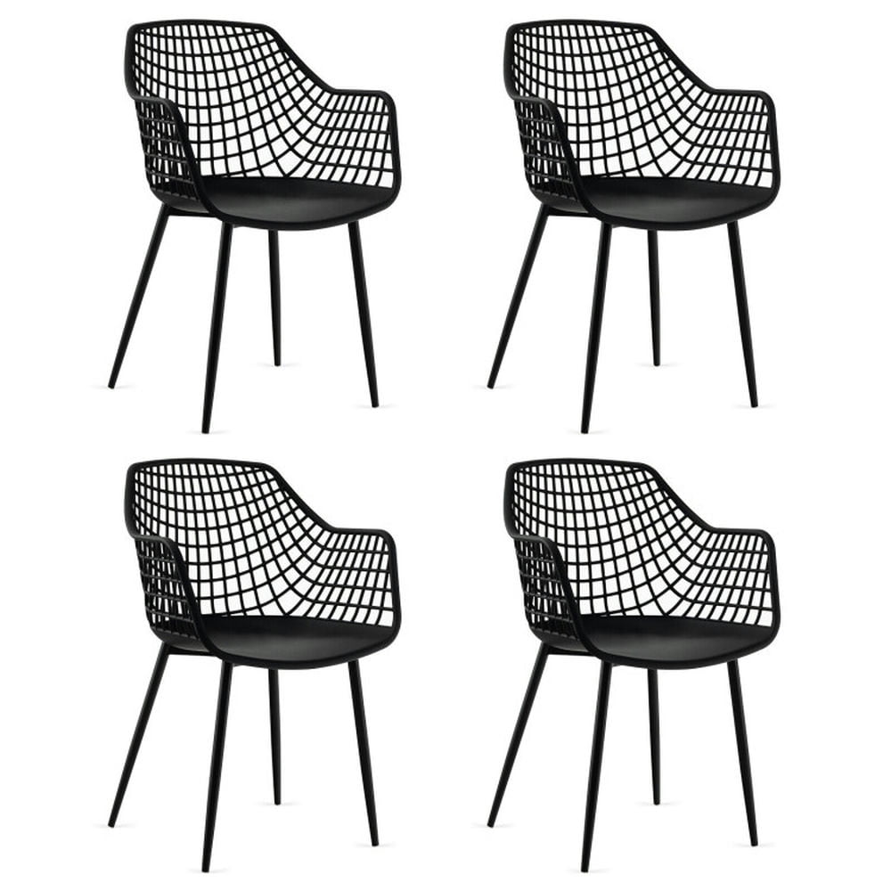 Finihen Set of 4 Heavy Duty Modern Dining Chair with Airy Hollow Backrest, Black Finihen Set of 4 Heavy Duty Modern Dining Chair with Airy Hollow Backrest, Black