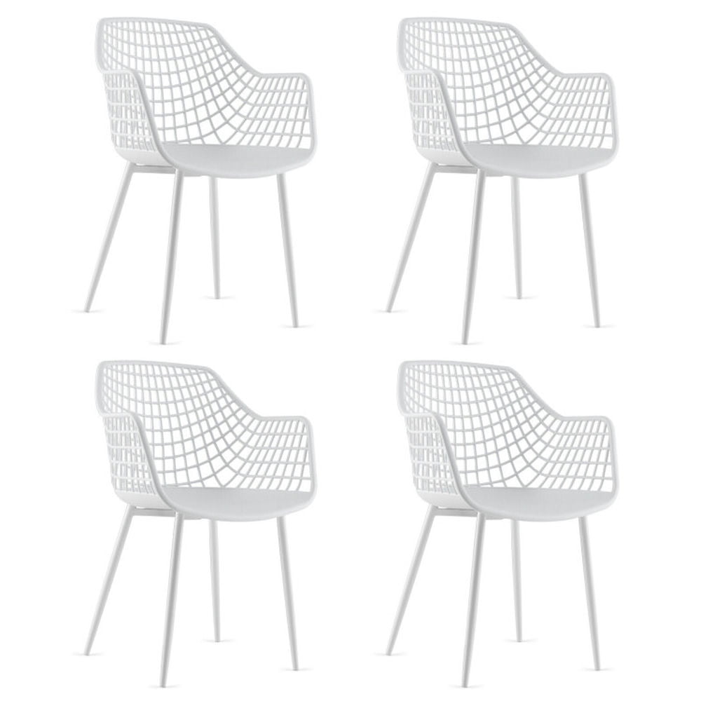 Finihen Set of 4 Heavy Duty Modern Dining Chair with Airy Hollow Backrest, White Finihen Set of 4 Heavy Duty Modern Dining Chair with Airy Hollow Backrest, White