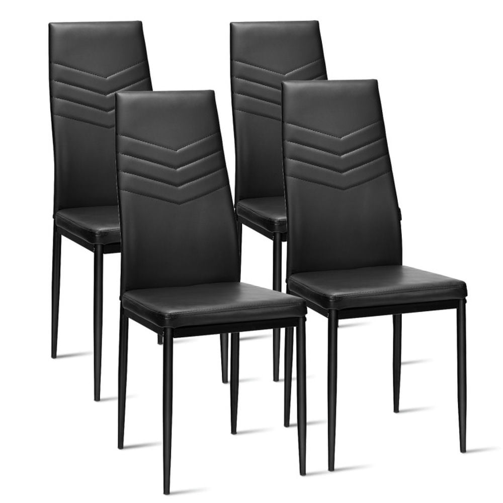 Finihen Set of 4 High Back Dining Chairs with PVC Leather and Non-Slip Feet Pads, Black Finihen Set of 4 High Back Dining Chairs with PVC Leather and Non-Slip Feet Pads, Black