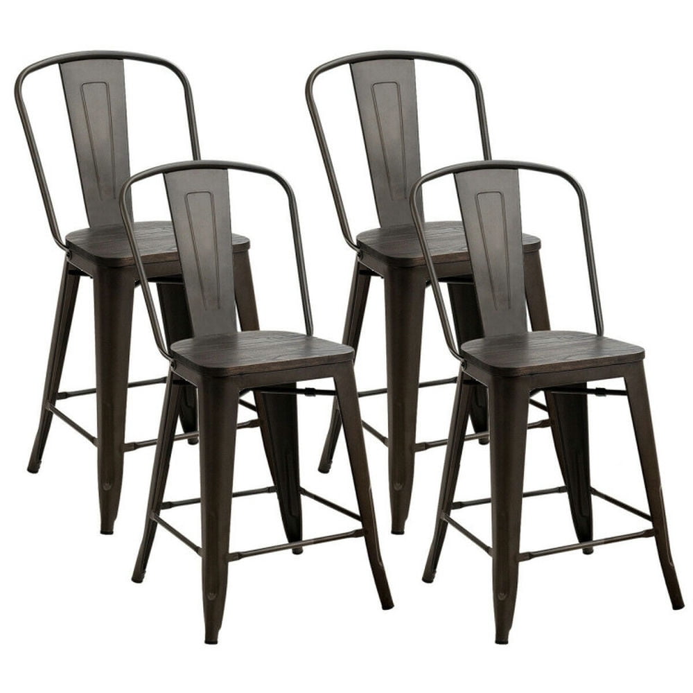 Finihen Set of 4 Industrial Metal Counter Bar Stool Dining Chairs with Removable Backrests, Dark Brown Finihen Set of 4 Industrial Metal Counter Bar Stool Dining Chairs with Removable Backrests, Dark Brown