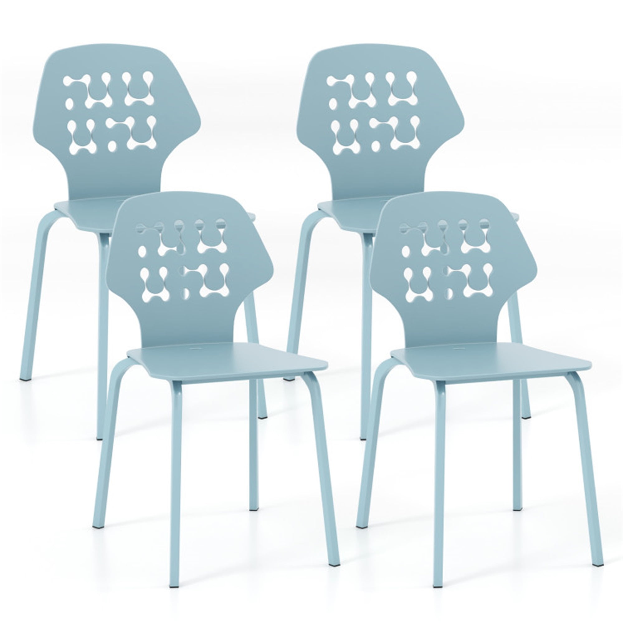 Finihen Set of 4 Metal Dining Chair with Hollowed Backrest and Metal Legs for Dining Room Living Room, Blue Finihen Set of 4 Metal Dining Chair with Hollowed Backrest and Metal Legs for Dining Room Living Room, Blue