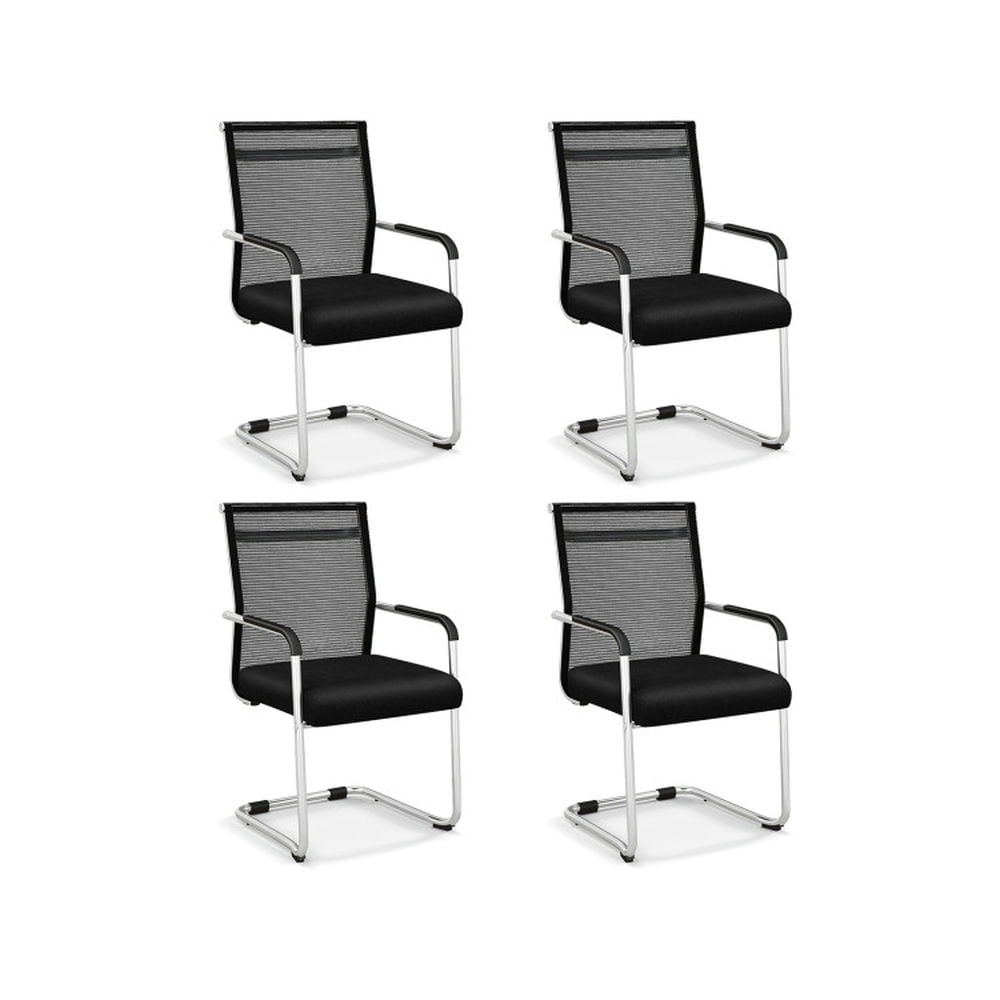Finihen Set of 4 Office Guest Chairs with Metal Sled Base and Armrests for Home, Bedroom, Study, Black Finihen Set of 4 Office Guest Chairs with Metal Sled Base and Armrests for Home, Bedroom, Study, Black
