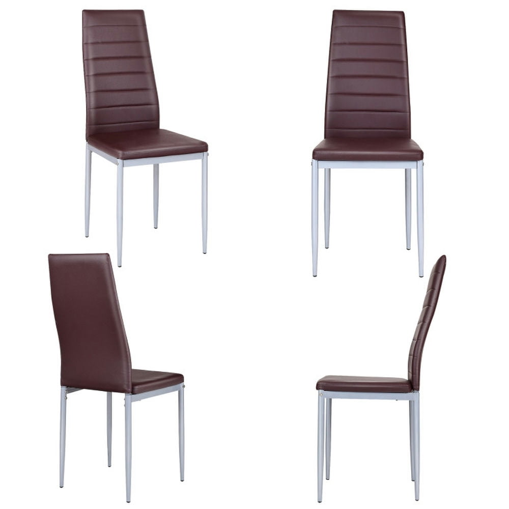 Finihen Set of 4 PVC Leather Dining Side Chairs Elegant Design for Dining Room Living Room, Brown