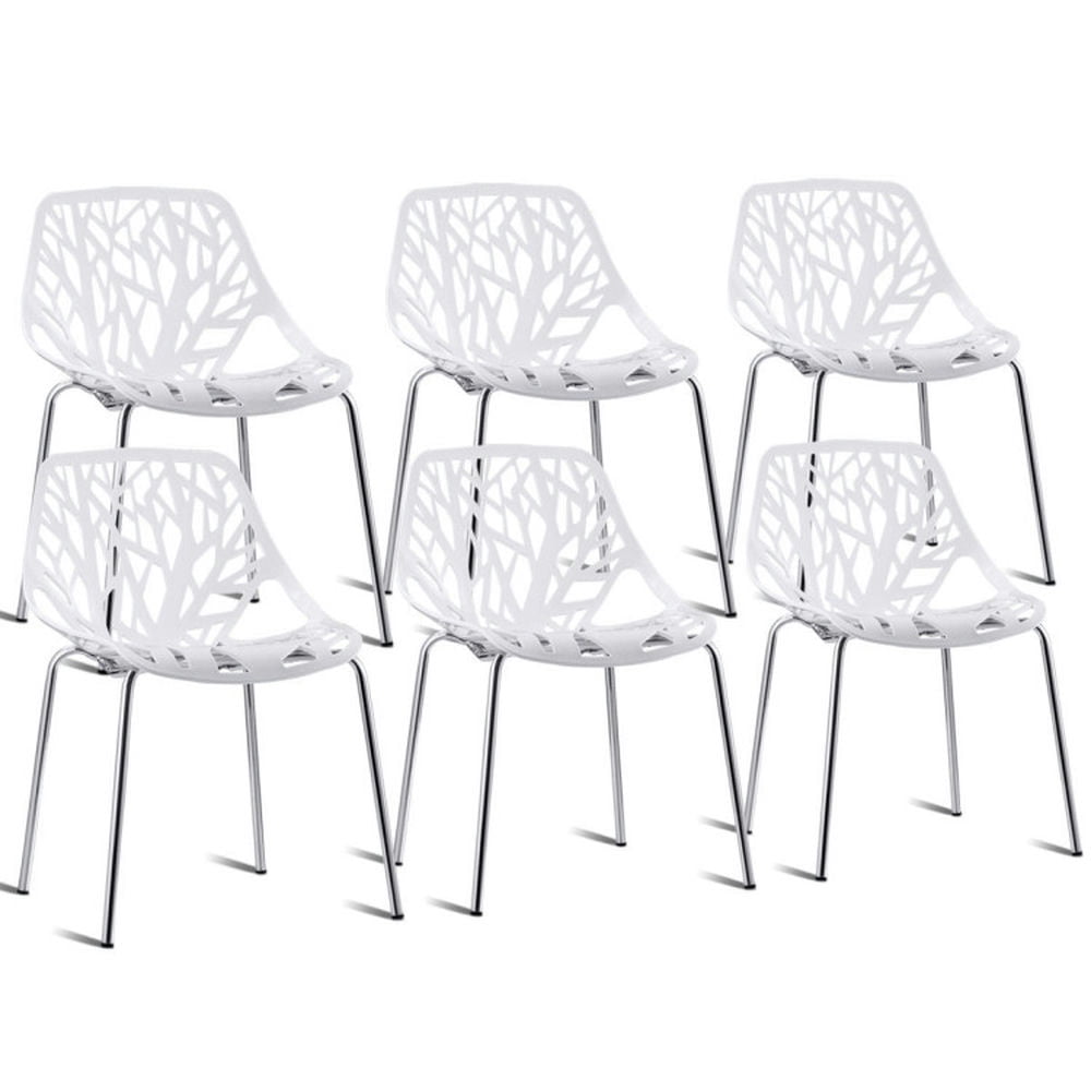 Finihen Set of 6 Accent Armless Modern Dining Chairs with Plastic Feet Pads for Dining Room Living Room, White Finihen Set of 6 Accent Armless Modern Dining Chairs with Plastic Feet Pads for Dining Room Living Room, White