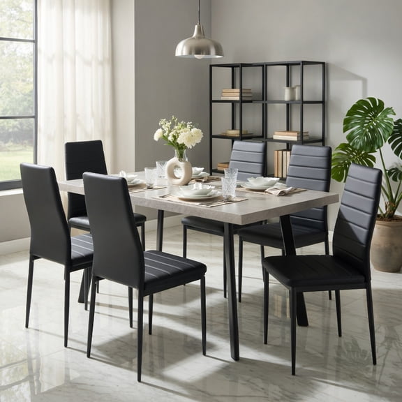 Demi Bonn Set of 6 High Back Dining Chairs with Stackable Space Saving Design for Living Room, Black