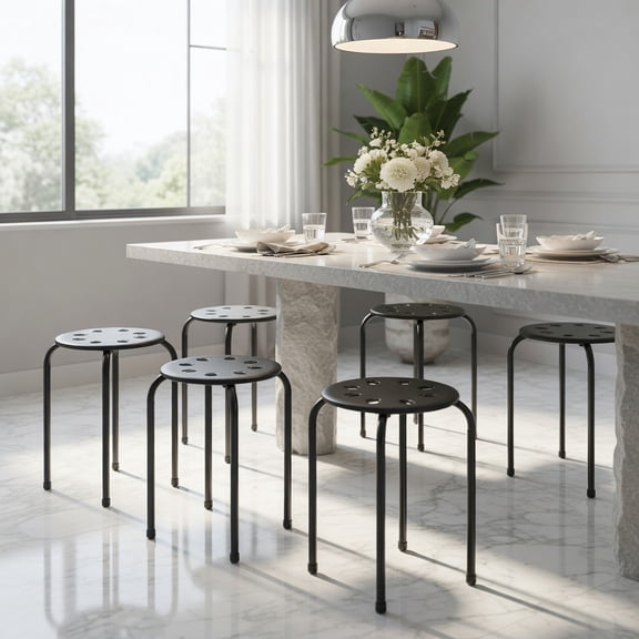 Demi Bonn Set of 6 Portable Plastic Stack Stools, Dining Chairs with Stackable Space Saving Design, Black