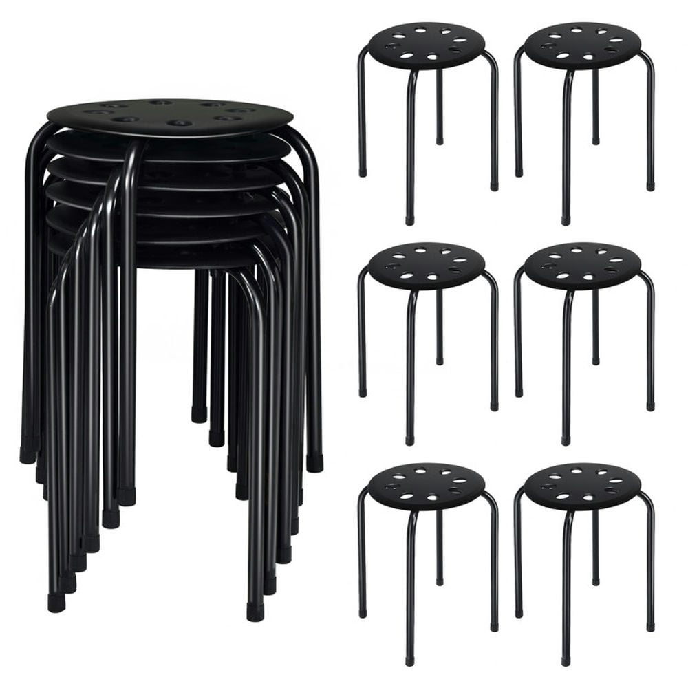 Finihen Set of 6 Portable Plastic Stack Stools, Dining Chairs with Stackable Space Saving Design, Black