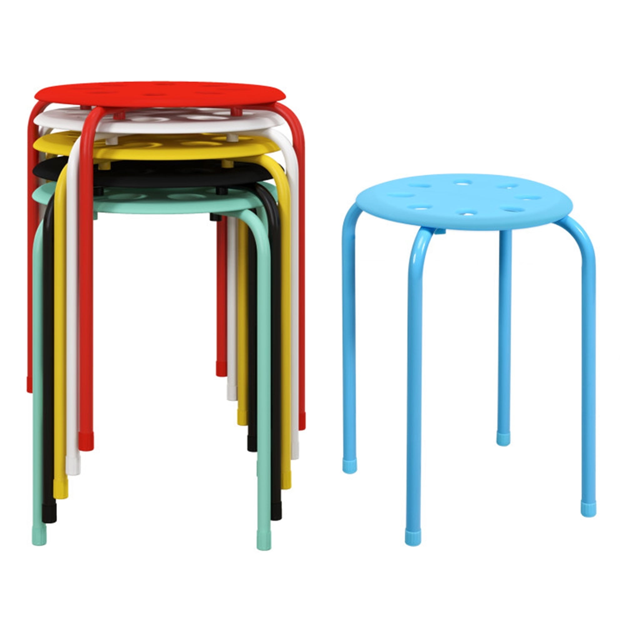Demi Bonn Set of 6 Portable Plastic Stack Stools, Dining Chairs with Stackable Space Saving Design, Multicolor