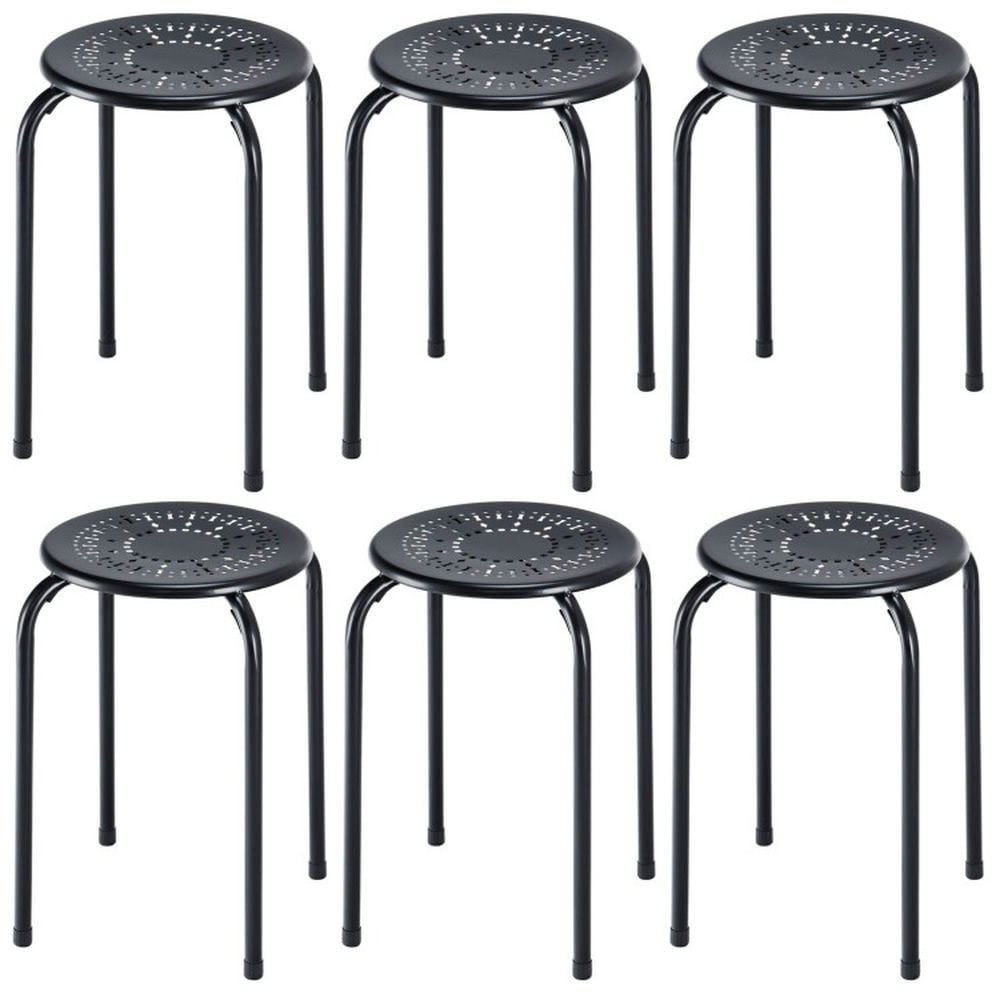 Finihen Set of 6 Stackable Multifunctional Backless Round Metal Bar Stools with Daisy Design, Black Finihen Set of 6 Stackable Multifunctional Backless Round Metal Bar Stools with Daisy Design, Black