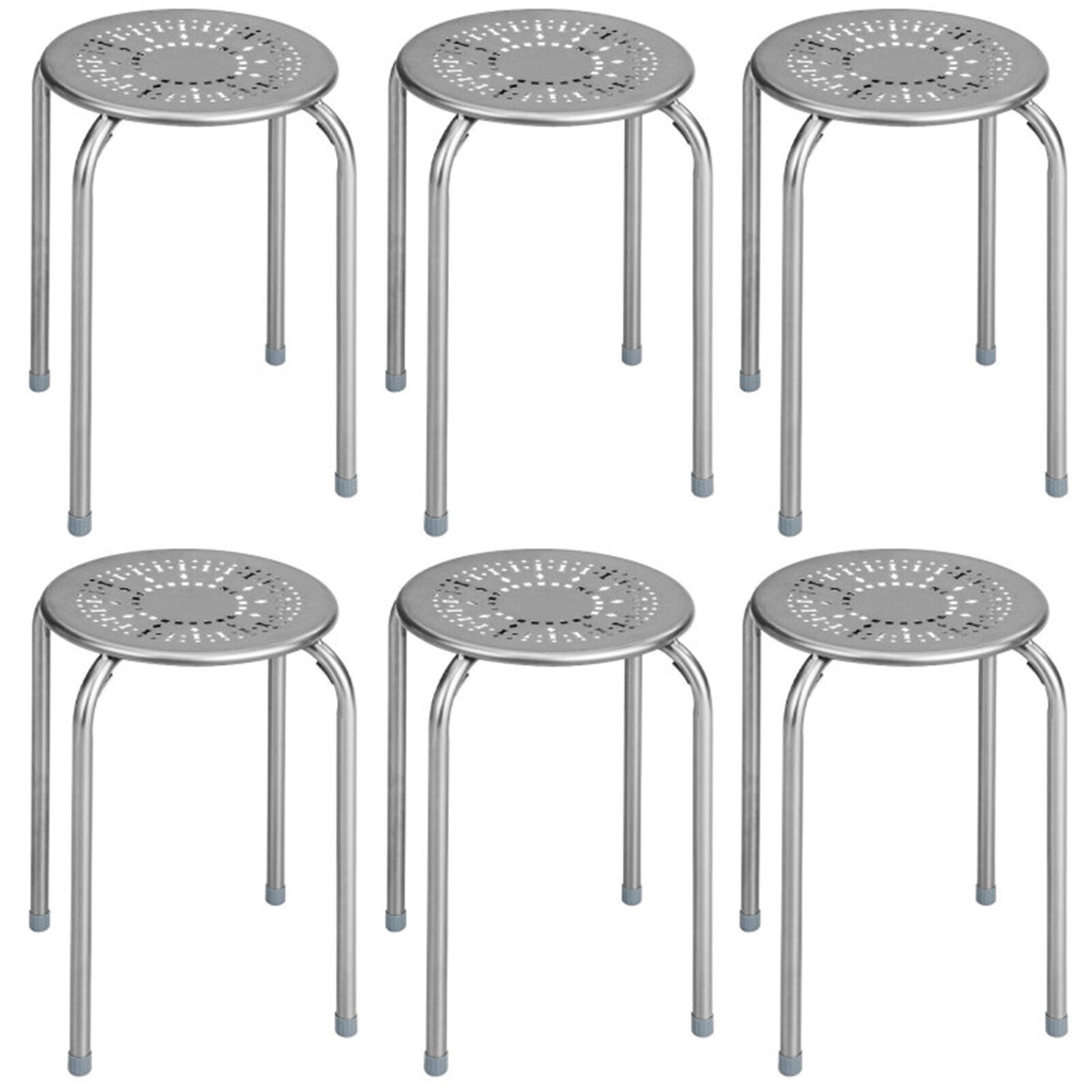 Finihen Set of 6 Stackable Multifunctional Backless Round Metal Bar Stools with Daisy Design, Gray Finihen Set of 6 Stackable Multifunctional Backless Round Metal Bar Stools with Daisy Design, Gray