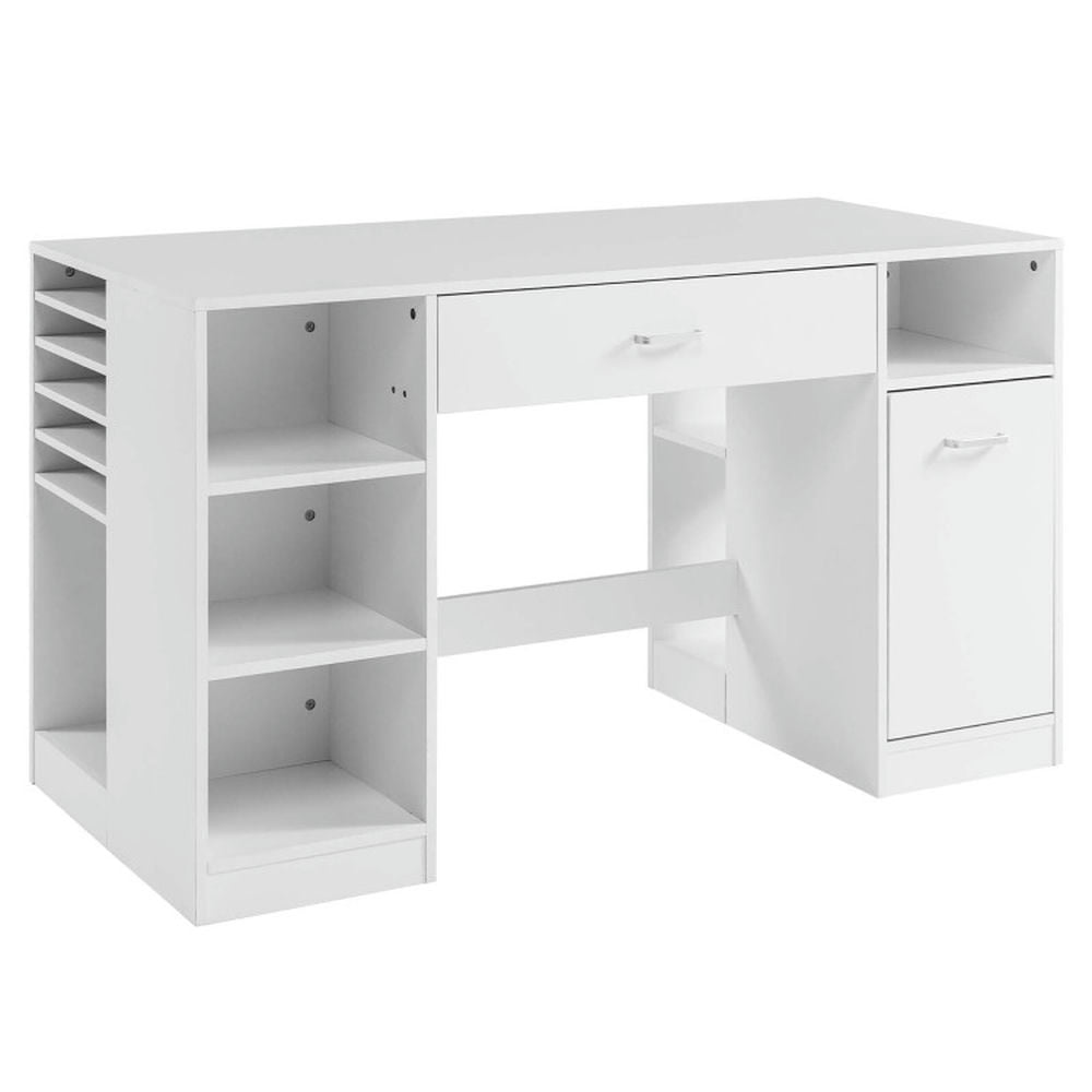 Finihen Sewing Craft Table Office Computer Desk with Storage Shelves and Drawer for Home Sturdy Writing Workstation, White