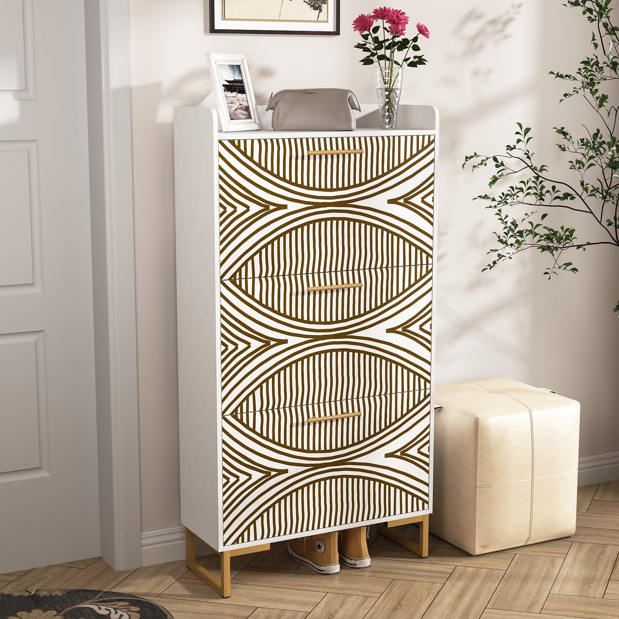 Finihen Shoe Cabinet, Free Standing Tipping Bucket Shoe Rack Organizer with 3 Flip Drawers, Slim Hidden Entryway Narrow Shoe Storage, White Finihen Shoe Cabinet, Free Standing Tipping Bucket Shoe Rack Organizer with 3 Flip Drawers, Slim Hidden Entryway Narrow Shoe Storage, White