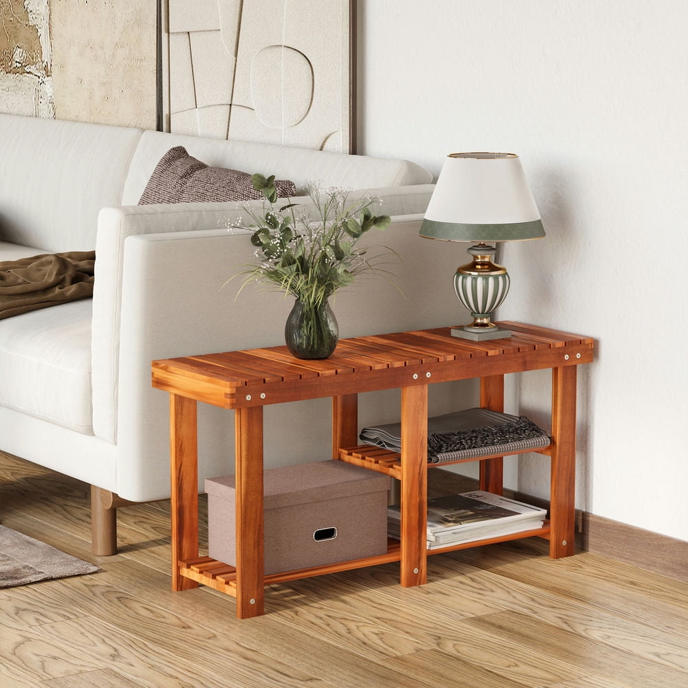 Finihen Shoe Rack Bench with Storage Shelves, 3-Tier Acacia Wood Shoe Storage Organizer, Entryway Bench for Entryway Bathroom Bedroom, Teak Finihen Shoe Rack Bench with Storage Shelves, 3-Tier Acacia Wood Shoe Storage Organizer, Entryway Bench for Entryway Bathroom Bedroom, Teak