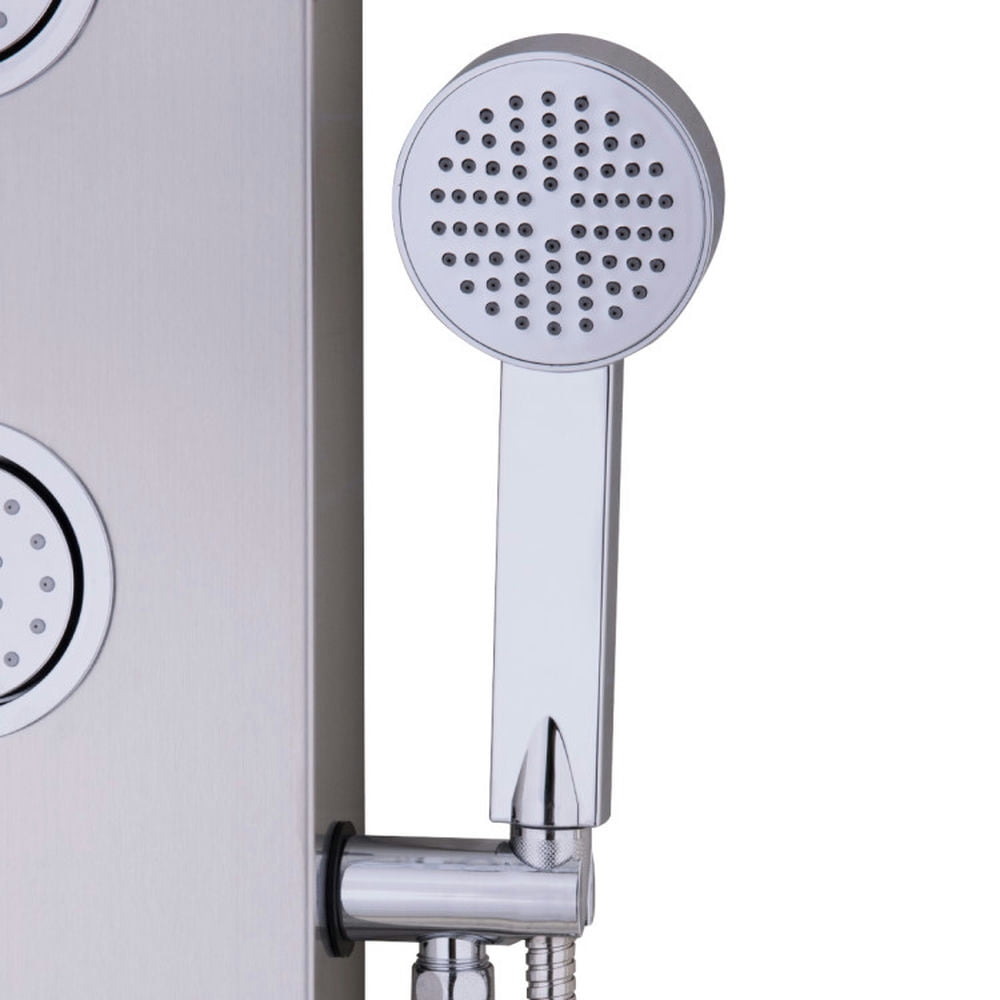 Finihen Shower Panel, Shower Panel Tower System, 47 Inch Stainless Shower Panel with Massage Jets Hand Shower, Silver Finihen Shower Panel, Shower Panel Tower System, 47 Inch Stainless Shower Panel with Massage Jets Hand Shower, Silver