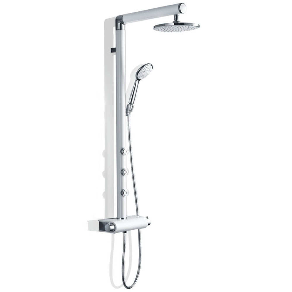 Finihen Shower Panel, Shower Panel Tower System, 48 Inch Aluminium Alloy Shower Column with Hand and Head Shower, Silver