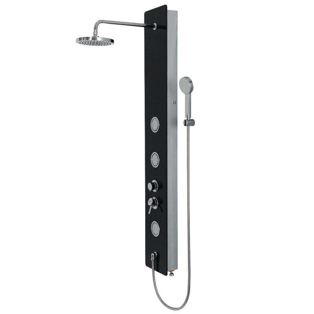 Finihen Shower Panel, Shower Panel Tower System, 59 Inch Tempered Glass Shower Panel with Hand Shower, Silver Finihen Shower Panel, Shower Panel Tower System, 59 Inch Tempered Glass Shower Panel with Hand Shower, Silver
