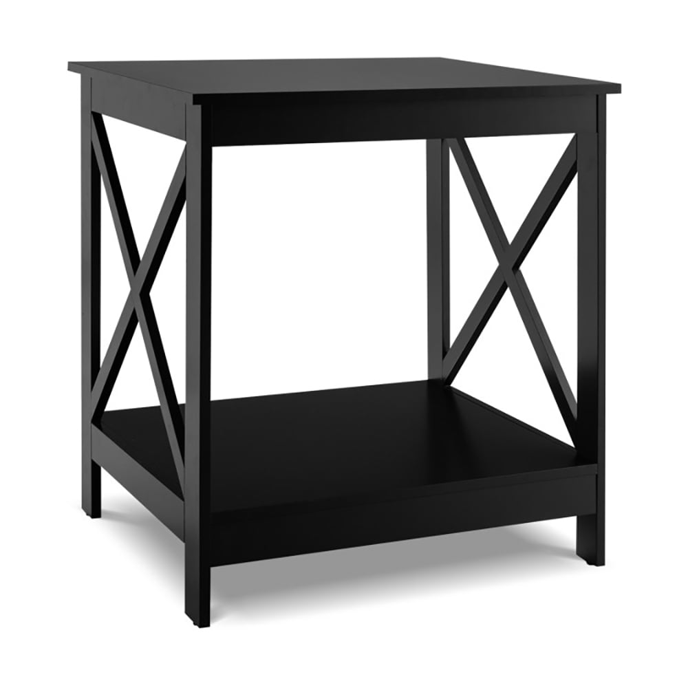 Finihen Side Table,2 -Tier Side Table with X-shape Design and 4 Solid Legs, Bed Side Table, for Living Room, Bedroom, Dark Brown