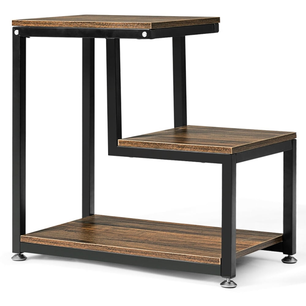 Finihen Side Table, 3-Tier Ladder-Shaped Chair Side Table with Storage Shelf, Sofa Side Table, Bed Side Table, for Living Room, Bedroom, Brown Finihen Side Table, 3-Tier Ladder-Shaped Chair Side Table with Storage Shelf, Sofa Side Table, Bed Side Table, for Living Room, Bedroom, Brown