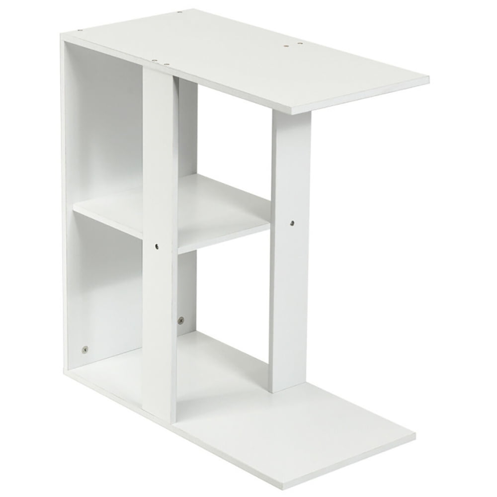 Finihen Side Table, 3-Tier Narrow Side Table with Storage Shelf, for Living Room, Bedroom, White